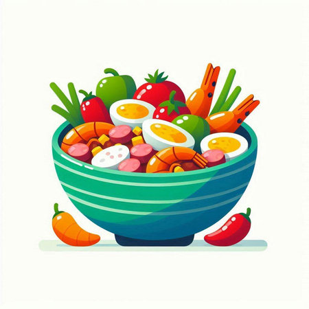 Vegetable salad in bowl. Healthy food. Vector illustration.の写真素材