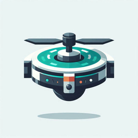 Flying drone flat vector illustration. Futuristic technology design element. Technology concept.
