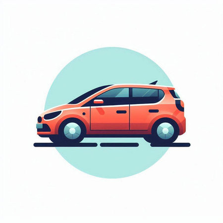 Car icon. Vector illustration of a red car in flat style.の写真素材