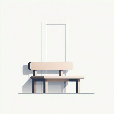 Illustration of a bench with a window on a white background.