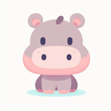 Cute hippo isolated on white background. Vector illustration in cartoon style.の写真素材