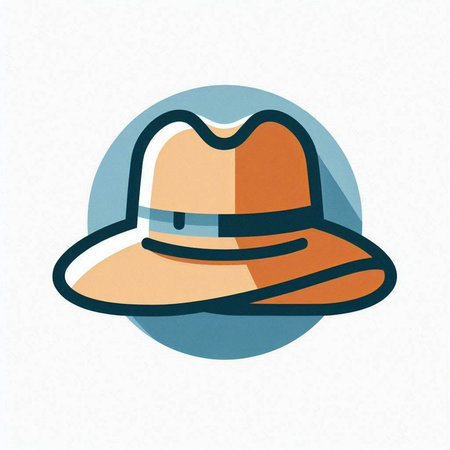 Cowboy hat icon in blue circle with long shadow on white backgroundの写真素材