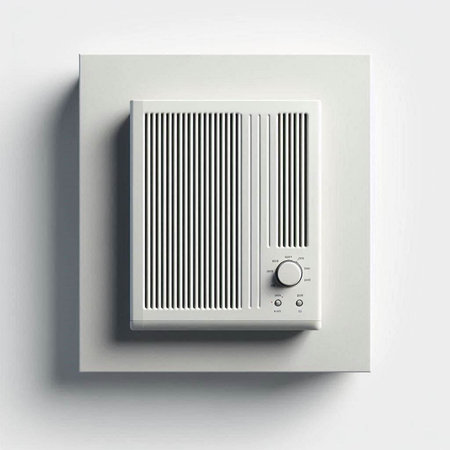 3d rendering of a white air conditioner on a white wall