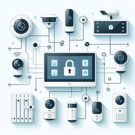 Security system technology concept. Vector illustration. Abstract background with electronic...
