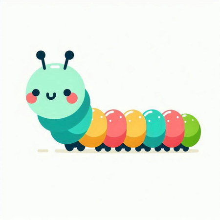 Cute cartoon caterpillar. Vector illustration on a white background.の写真素材
