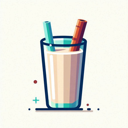 Vector illustration of a glass of milkshake with cinnamon sticks.の写真素材