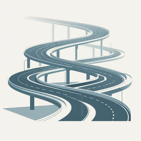 Vector illustration of a highway with a curved road on a white background
