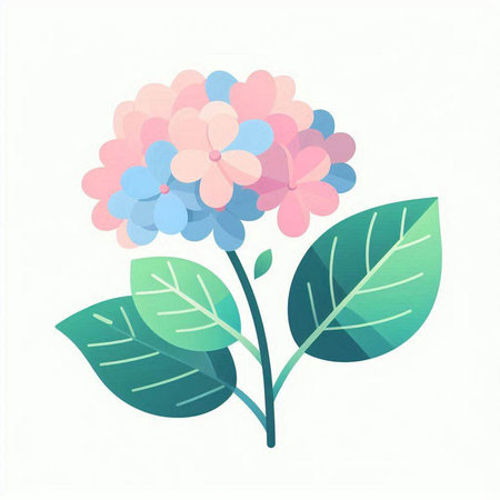 Hydrangea flower on white background. Flat style vector illustration.