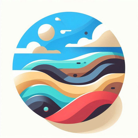 Illustration of sea waves with sun in the background. Vector illustration.