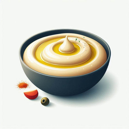 Mustard sauce in a bowl on a white background. Vector illustration.