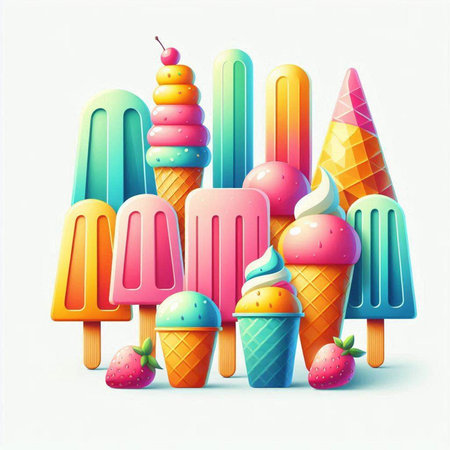 Colorful ice creams on a white background, vector illustration.