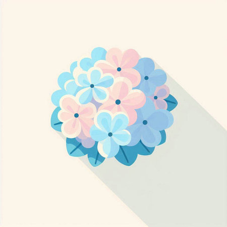 abstract vector floral background with pastel blue flowers and long shadow