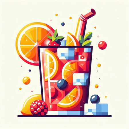 Cocktail with orange, grapefruit and mint. Vector illustrationの写真素材