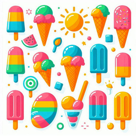 Set of colorful ice creams and lollipops. Vector illustration.