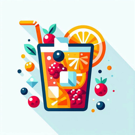 Cocktail with orange and berries. Vector illustration in flat styleの写真素材