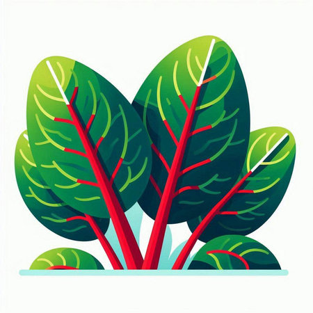 Red and green chard leaves isolated on white background. Vector illustration.