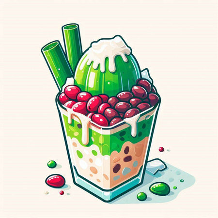 Vector illustration of Milkshake with whipped cream and fresh berries.の写真素材