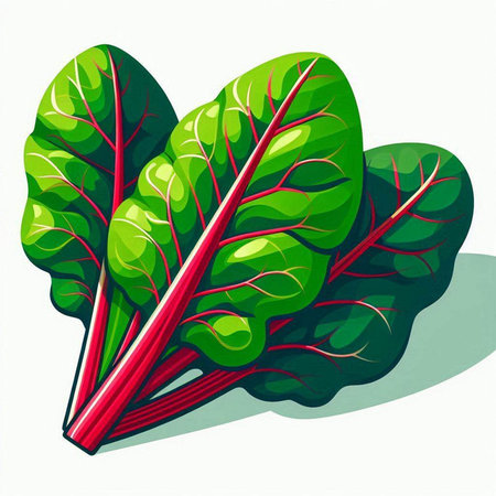 Bunch of fresh chard leaves on white background. Vector illustration.
