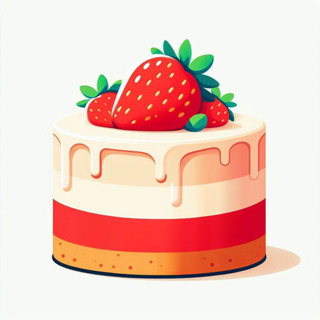 Strawberry cake isolated on a white background. Vector illustration.