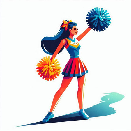Cheerleader with pompoms. Cheerleader. Vector illustration