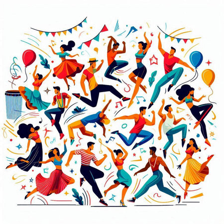 Dancing people. Colorful flat vector illustration of dancing people.の写真素材