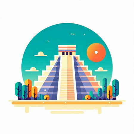 Vector illustration of the pyramid of Chichen Itza in Mexico.