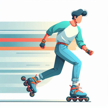 Vector illustration of a rollerblading man on roller skates.