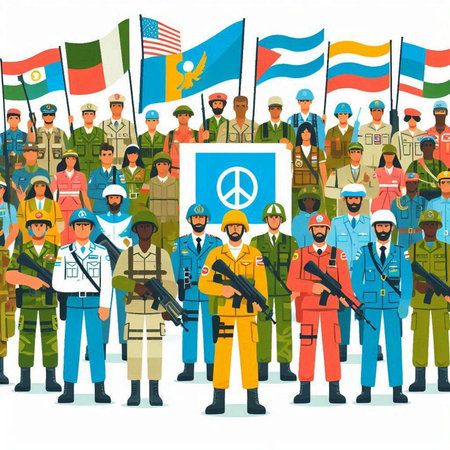 Soldiers and soldiers of different nationalities and religions. Vector illustration