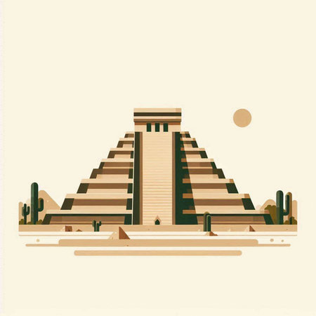 Egyptian pyramid with cactuses. Vector illustration in flat style
