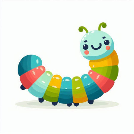 Cute cartoon caterpillar. Vector illustration isolated on white background.の写真素材