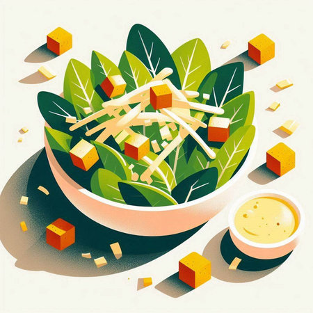 Vegetable salad with tofu and mayonnaise, vector illustrationの写真素材