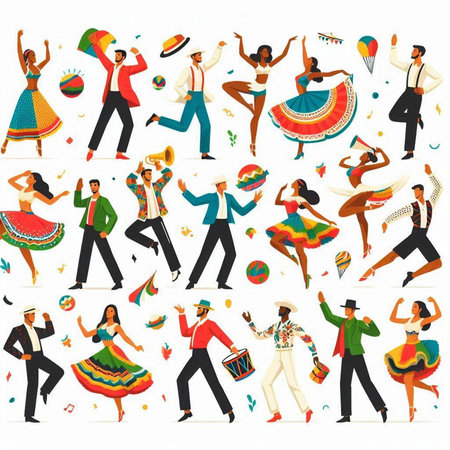 Mexican people dancing and dancing. Set of vector cartoon characters.