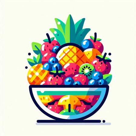 Fruit salad in a bowl. Vector illustration in flat style.の写真素材