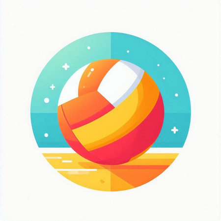 Colorful beach ball icon on white background, vector illustration. Flat design.の写真素材