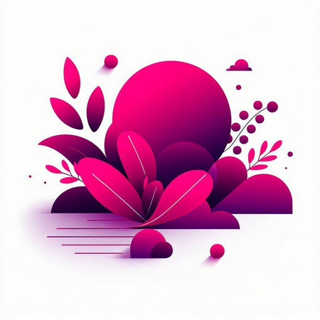 Abstract background with pink flowers and leaves. Vector illustration for your design