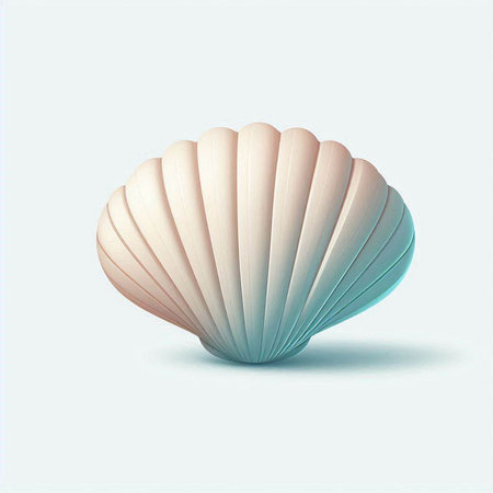Illustration of a seashell on a light blue background with shadow