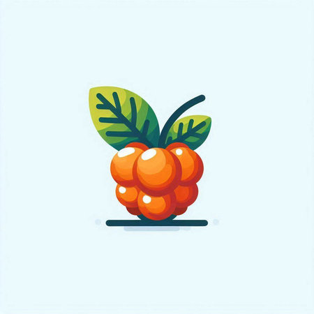 Raspberry icon. Vector illustration of a ripe raspberry with leaves.