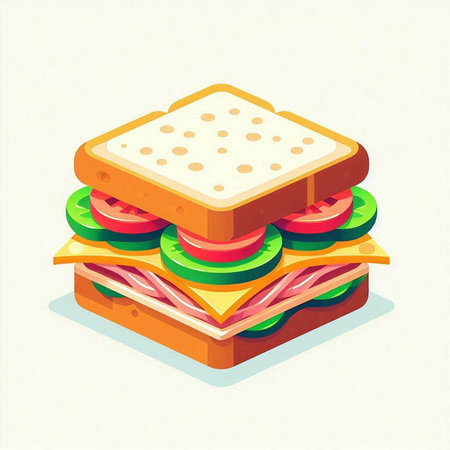 Sandwich with ham, cheese, tomato and lettuce. Vector illustration.の写真素材