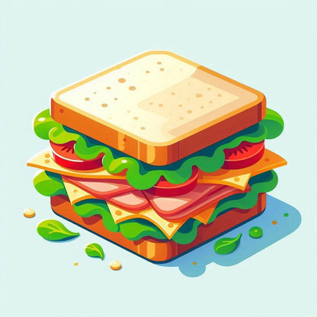 Sandwich with ham, cheese, tomato and lettuce. Vector illustration.の写真素材
