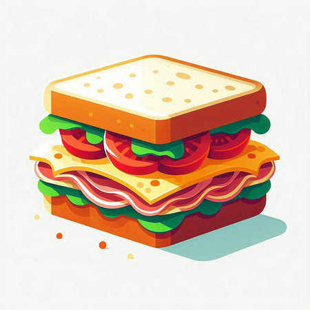 Sandwich with ham, cheese, tomato and lettuce. Vector illustration.の写真素材