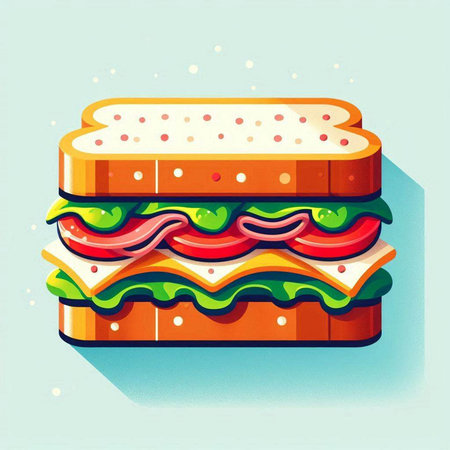 Sandwich in retro style. Vector illustration of a sandwich with cheese, tomato, cucumber and lettuce.の写真素材