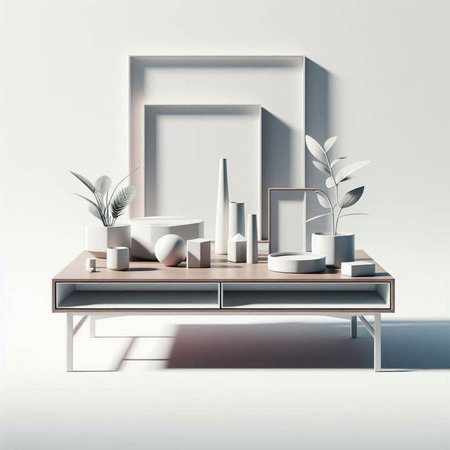 Minimalistic composition with geometric shapes and podiums. 3d render