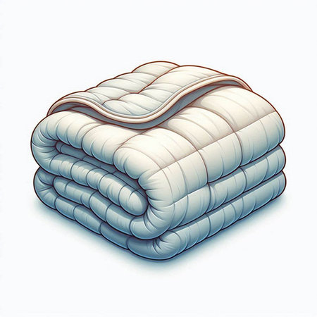 Illustration of a stack of soft bedding on a white background