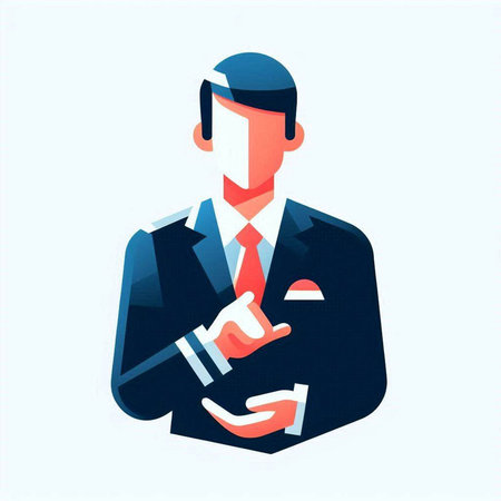 Businessman pointing his finger at something. Vector illustration in cartoon style