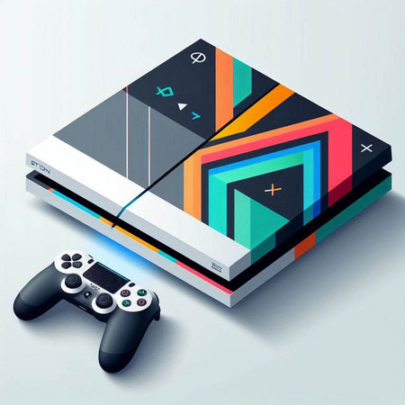 Game console with a joystick on a white background. Vector illustration.