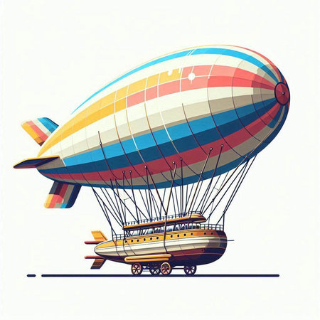 Illustration of a colorful hot air balloon with a cruise ship.の写真素材