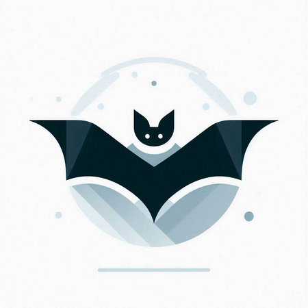 Illustration of a bat in a circle on a white background.
