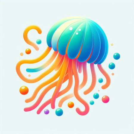 Colorful jellyfish with bubbles on a light background. Vector illustration.