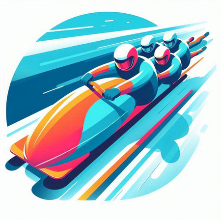 Bobsledding on the track in the mountains. Vector illustration.
