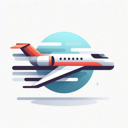 Airplane in a blue circle on a white background. Vector illustration